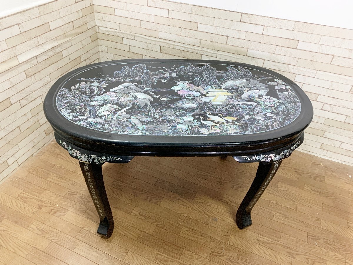 中古】韓国螺鈿細工 リビングテーブル ローテーブル 伝統工芸 黒