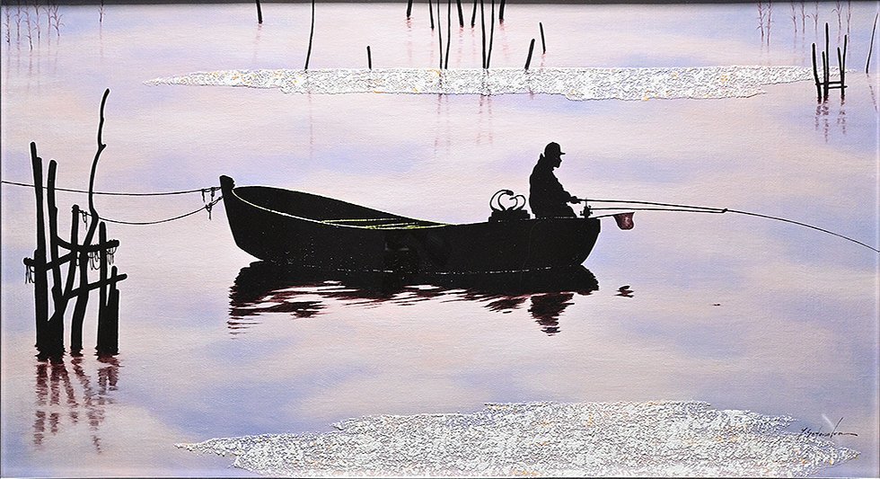 里中 游「憩いの時」 油彩 サイン入 WF6号 額装 y042605 】油絵 風景画
