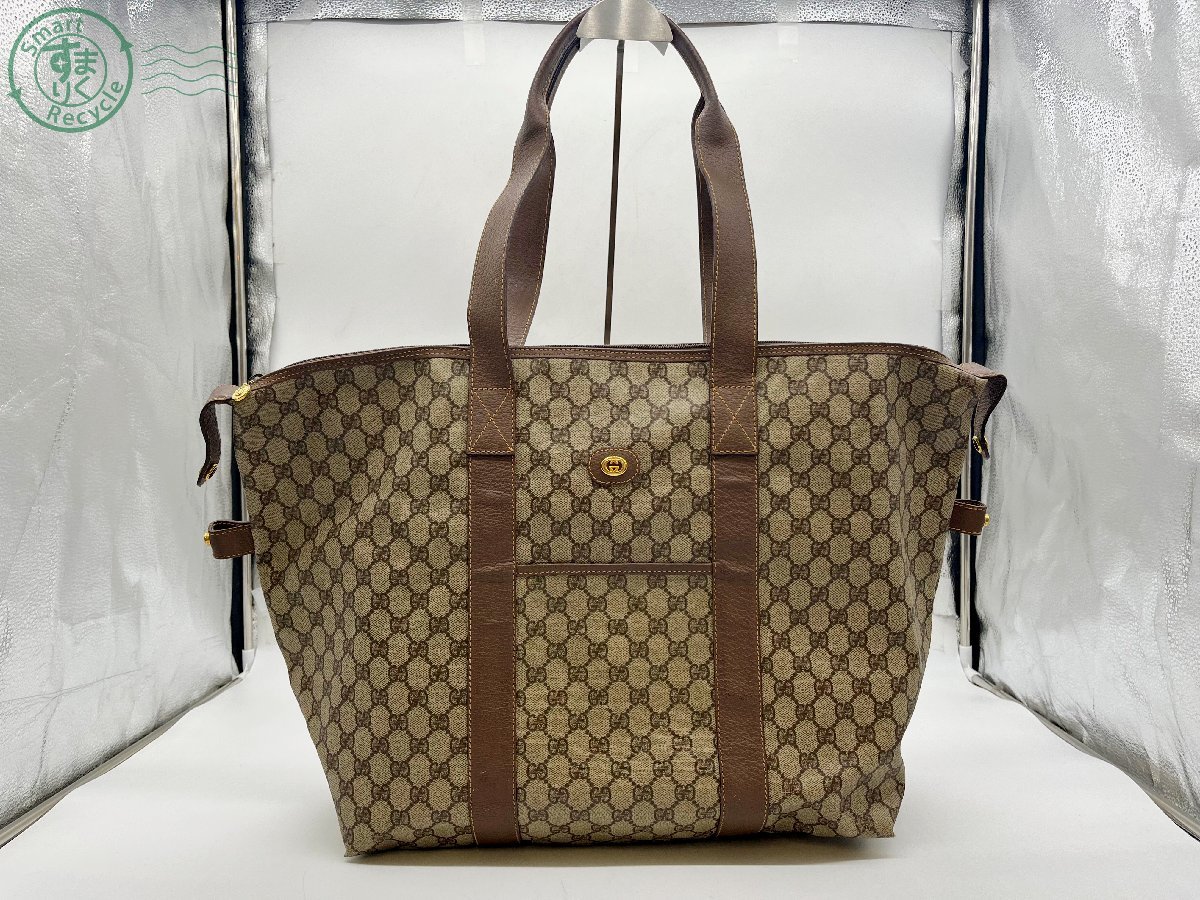 04611966　□ グッチ GUCCI 012.1095.6080 GG PVC×レザー トート ハンド バッグ ブラウン 中古 ブランド品