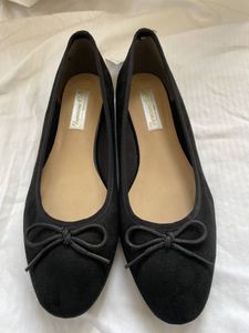 新品未使用品・レディース・バレエシューズ・ポリエステル・ブラック・スエード風・25.5