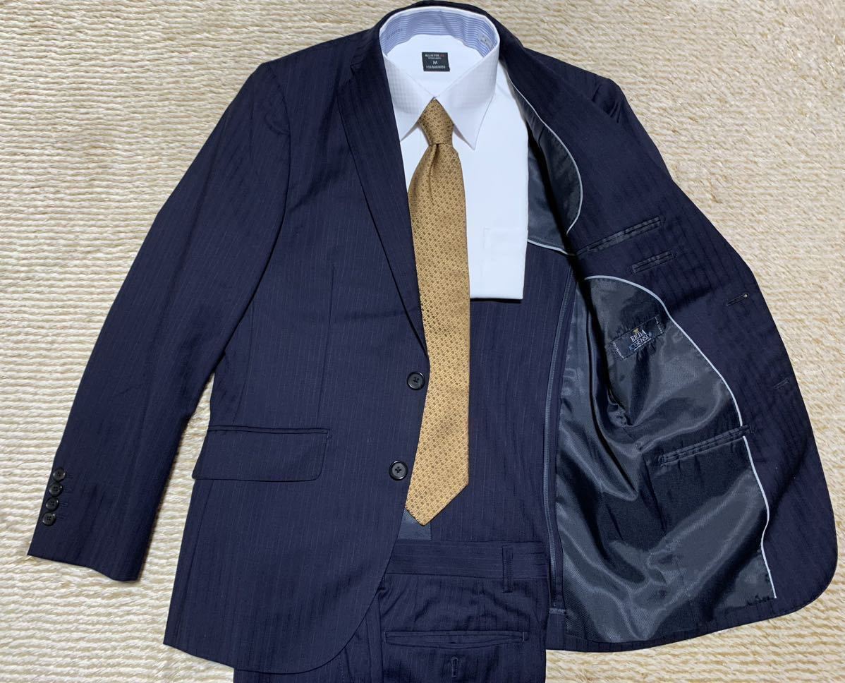 イタリアの名門】REDA製生地使用 美品 メンズスーツ Y5 ダークネイビー