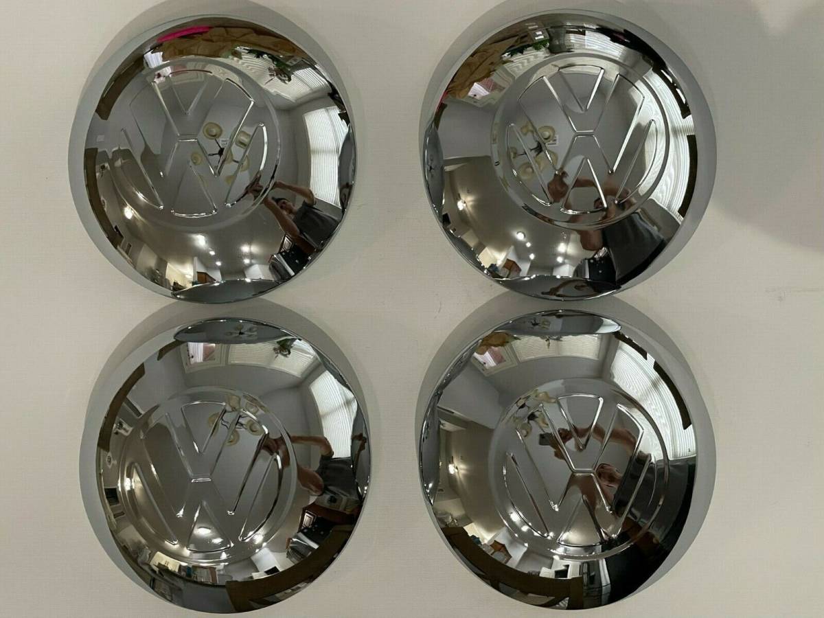 空冷VW☆5Lug用ラージVWロゴホイールキャップ新品☆クローム純正ホイル 