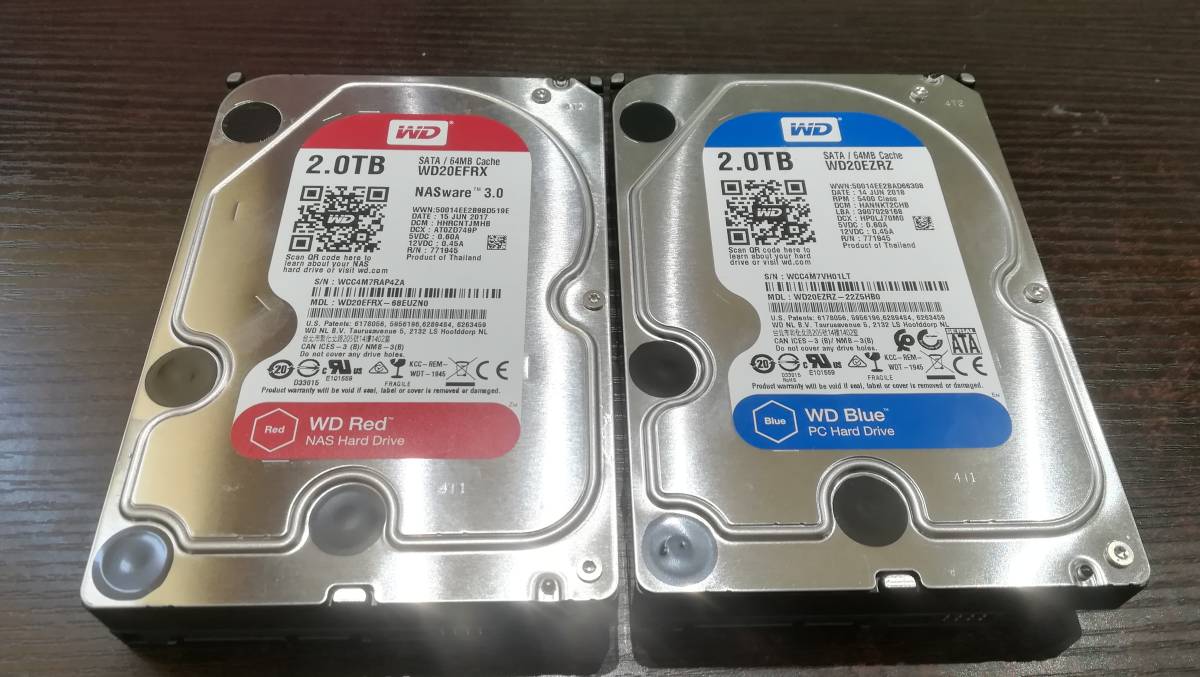 WD Red 2TB HDD WD20EFRX 2台セット （メ11/12） WD Red 2TB HDD WD20EFRX