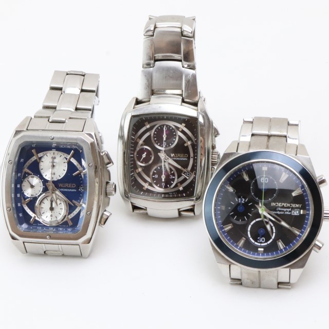 p697 セイコー シチズン 3本セット クオーツ 腕時計 SEIKO ワイアード CITIZEN インディペンデント 日付 クロノグラフ 純正ブレス