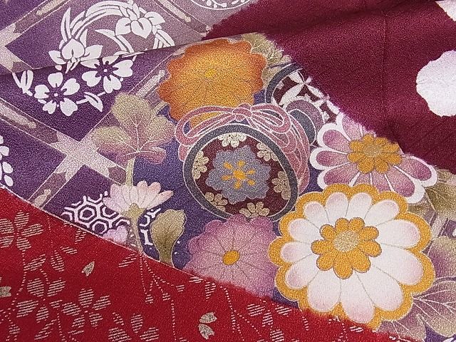 着物屋こころ□豪華振袖 駒刺繍 道長花文 金彩 着丈170cm 裄丈68cm 