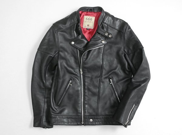 666 LEATHER WARE ◇ マンダリンカラー ライダースジャケット 黒 38 666 LEATHER WARE ◇ マンダリンカラー ライダースジャケット 黒 38