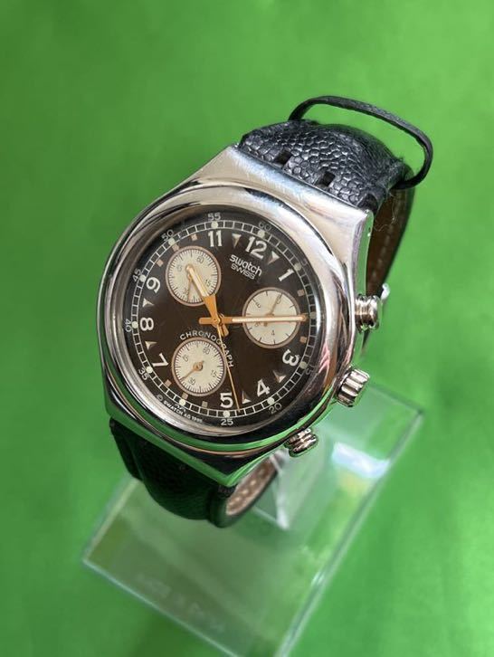 SWATCH スウォッチ クオーツ クロノグラフ メンズ腕時計 4JEWELS IRONY SS アイロニー スイス 黒文字盤