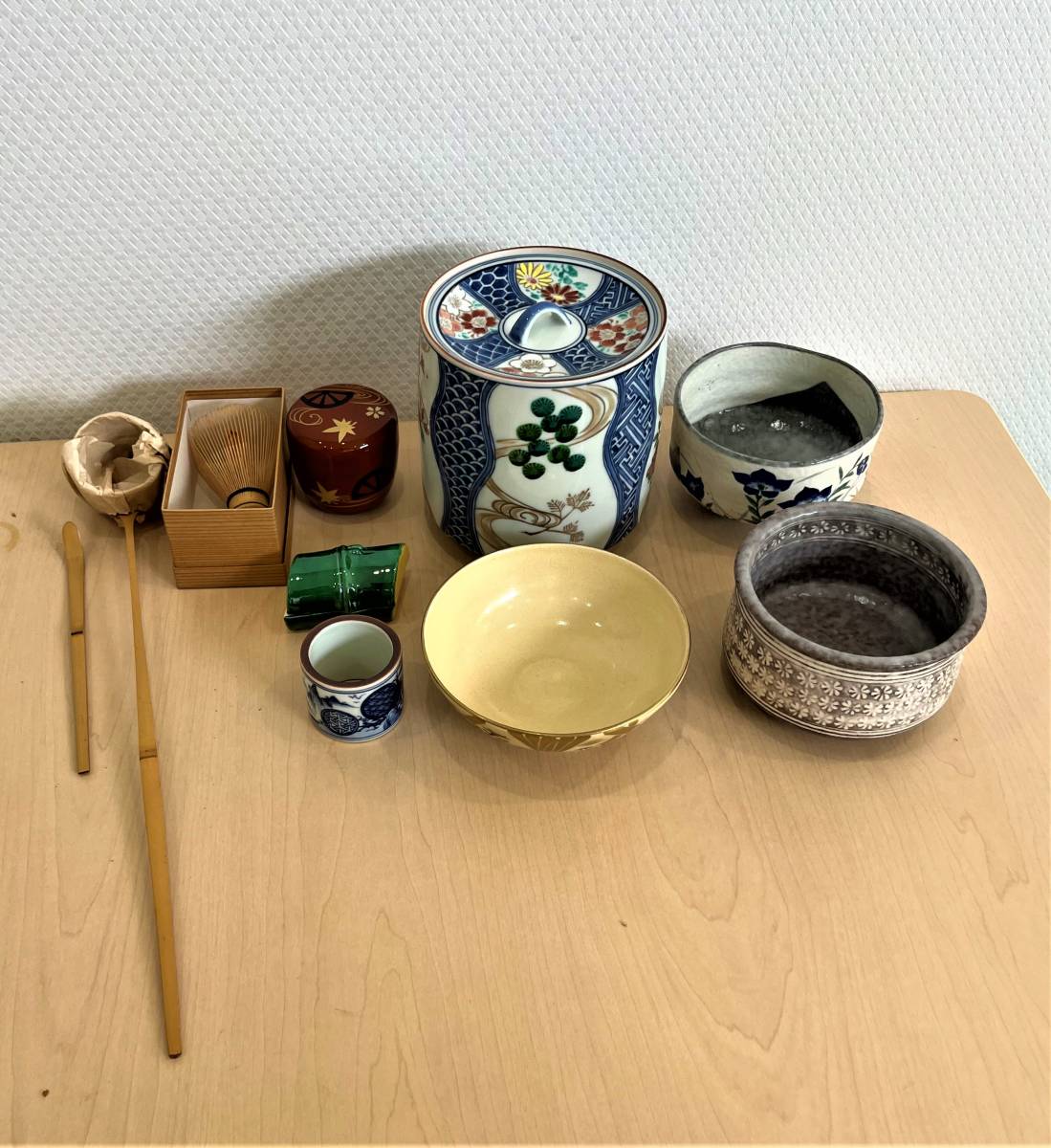 未使用/茶道具セット 抹茶茶碗 棗 水差し 建水など他 短冊 茶道具 8点セット 収納箱付き【中古】水差し 抹茶碗 佐々木松楽 平安龍