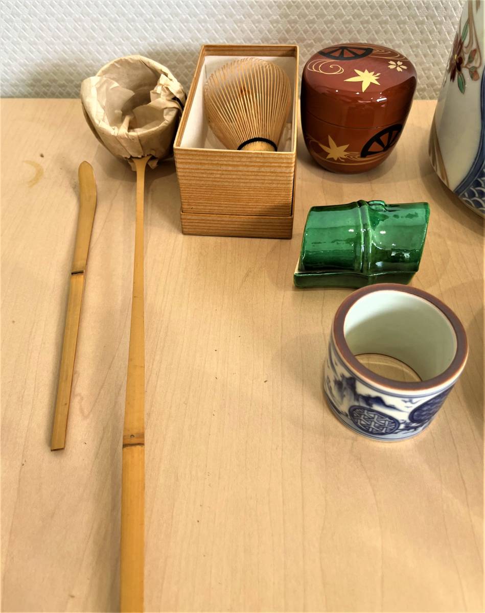 井濱‐18】未使用 茶道具セット 茶碗 柄杓 水差し 道具一式 短冊棚52