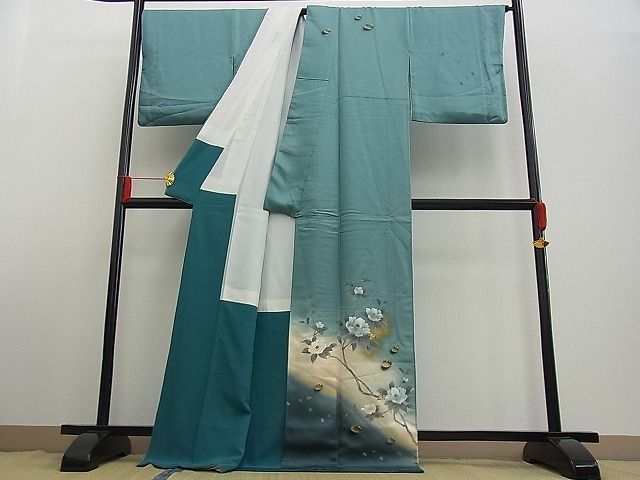 暈し染め 逸品 金彩 枝花文 螺鈿 正絹 本金箔 kg1366 花美人□