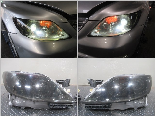 38979　USF40　レクサス　LS460　前期　純正HID　AFS付用　ヘッドライト　左右セット　スモークカバー付　取り付け部割れ/修正有