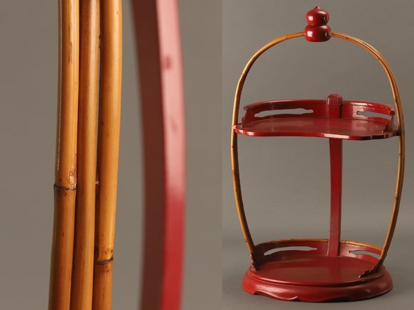 【流】煎茶道具 朱塗斑竹造煎茶棚 夕顔棚 TK857