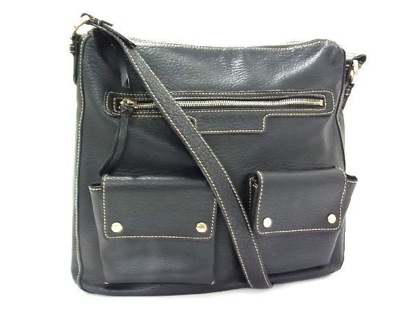 1円 BVLGARI ブルガリ レザー ショルダーバッグ 肩掛け レディース メンズ ブラック系 AK6801