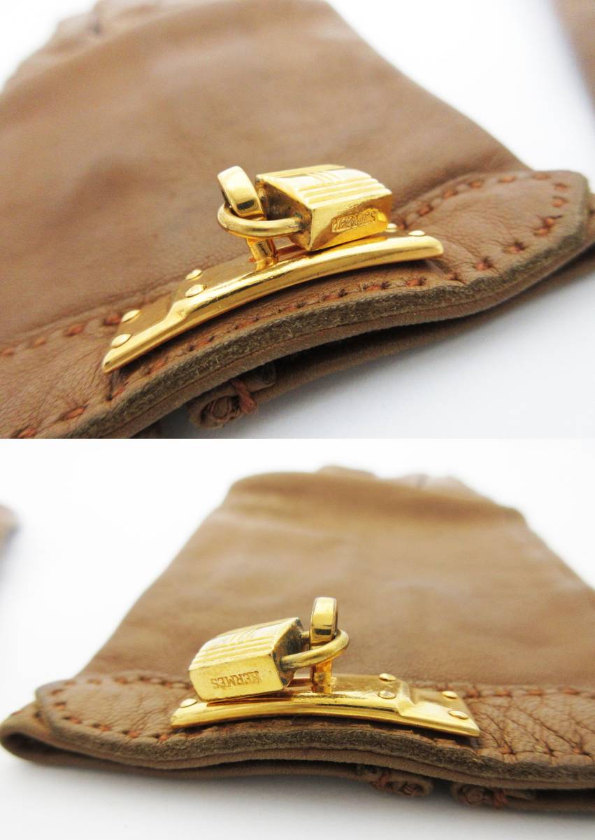 P05-049《エルメス》グローブ☆ケリー カデナ☆ゴールド金具☆レザー