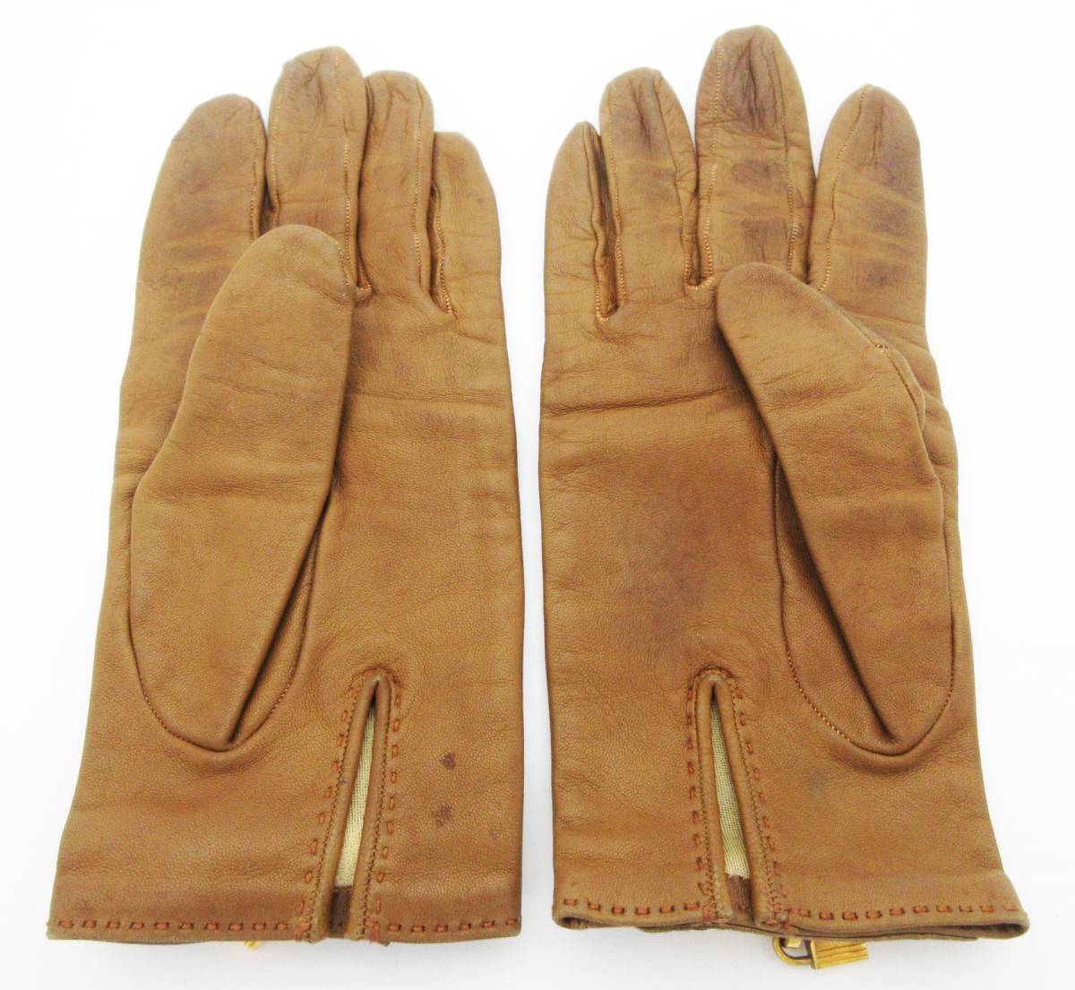 P05-049《エルメス》グローブ☆ケリー カデナ☆ゴールド金具☆レザー