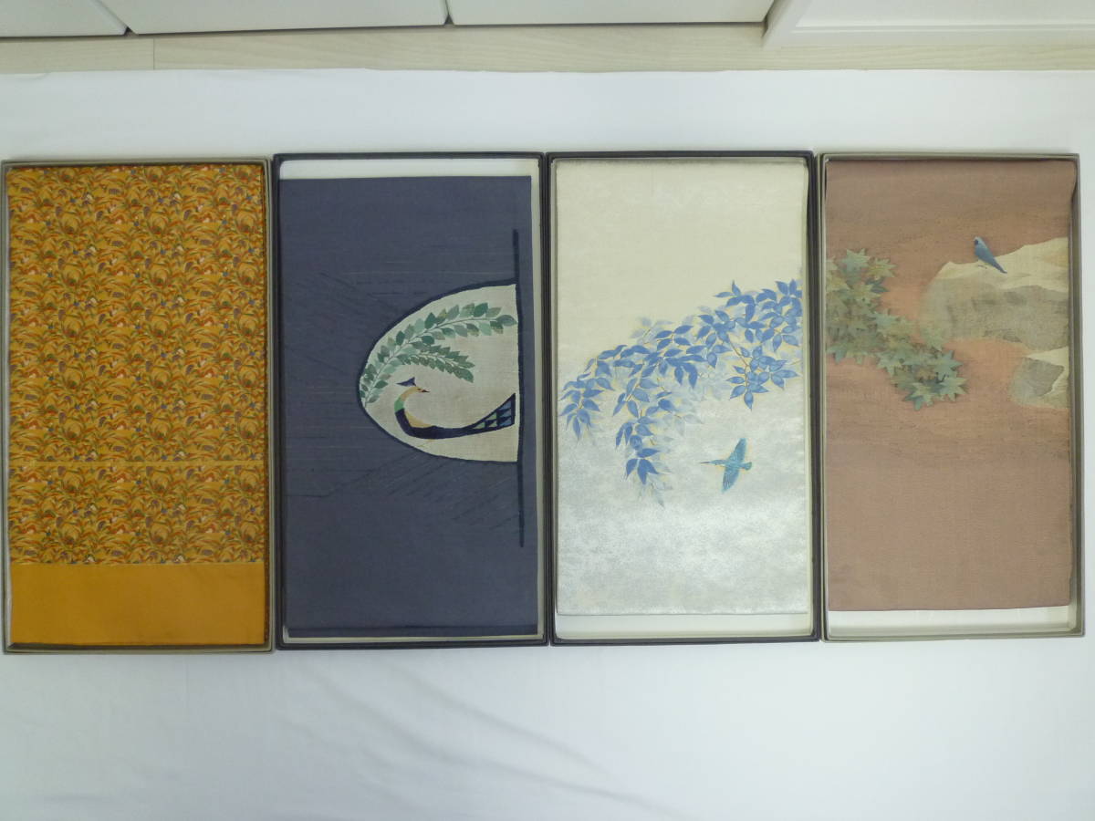 ■大和装祭■未仕立て 袋帯 鳥柄おまとめ4点 六通柄1点/お太鼓柄3点 正絹有 じゅらく有 刺繍 金糸 銀糸 外箱入 着物 和服 未使用