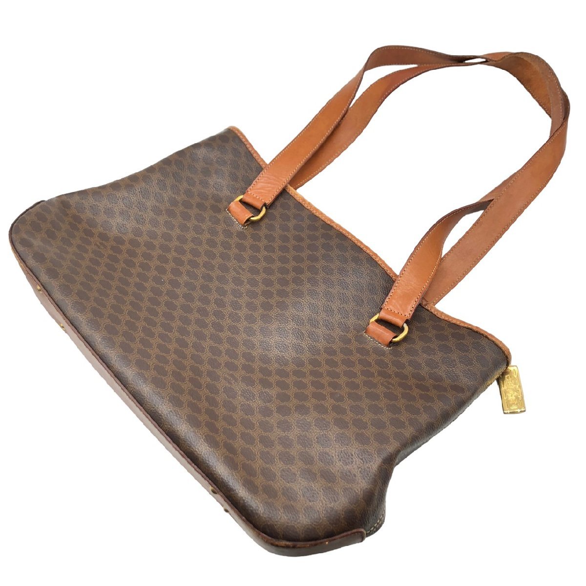 CELINE セリーヌ M95 マカダム柄 PVC レザー ショルダーバッグ トートバッグ ブラウン系 イタリア製