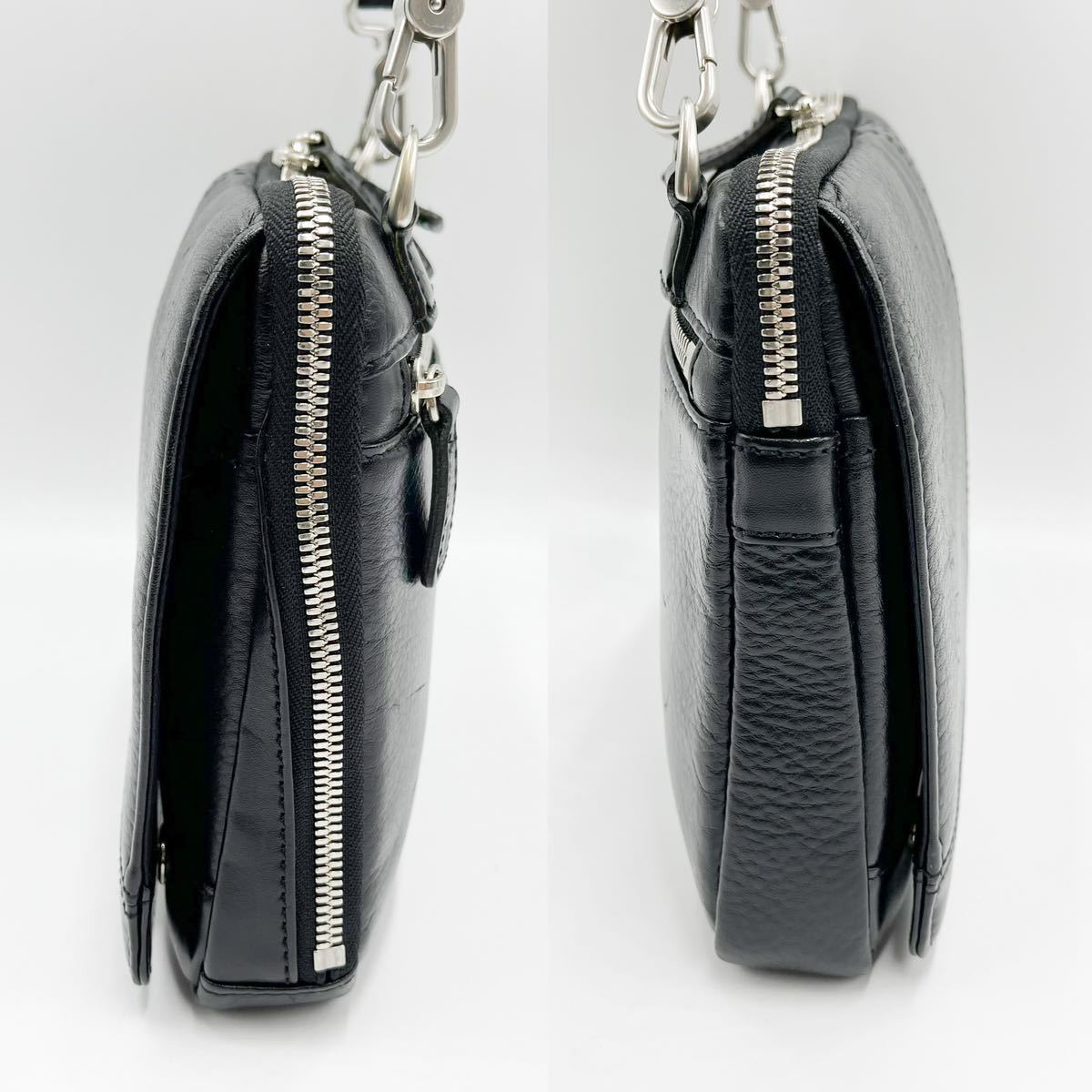 極美品 ランバン LANVIN 本革レザー ラウンドファスナー ロゴ刻印 2way 