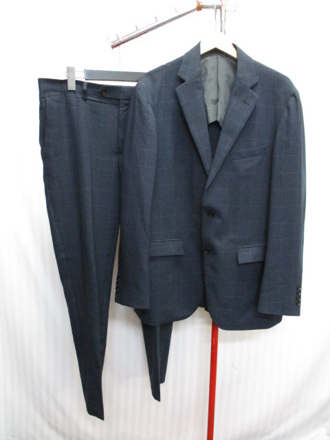 ORIHICA　オリヒカ　ストレッチスーツ上下セットアップ　メンズABLL XL　紺チェック柄スーツ上下 ジャケット＆スラックスパンツ　05091