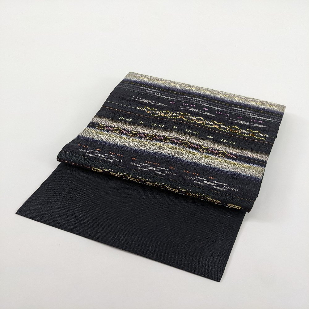 名古屋帯 美品 秀品 松葉仕立て 八寸名古屋帯 格子 燕 黄土色 正絹