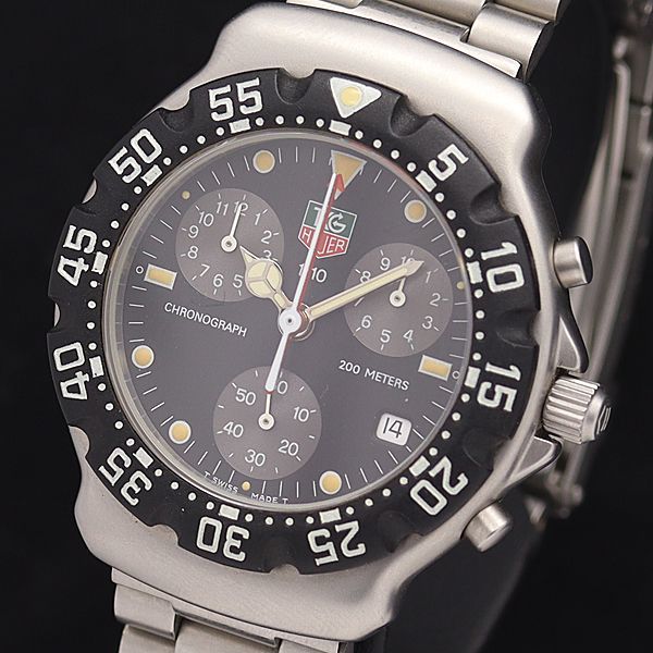 1円 稼働 良品 保付 タグホイヤー QZ CA1211-R0 フォーミュラ1 プロフェッショナル200M 黒文字盤 デイト クロノ メンズ腕時計 4271300 NKG