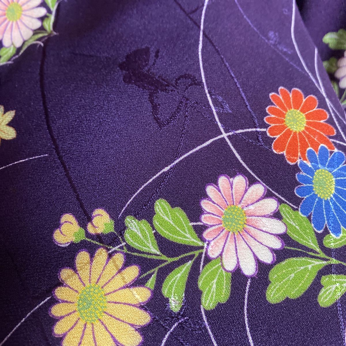 長襦袢 アンティーク 着物 紫 花 刺繍 昭和レトロ 大正ロマン モダン 