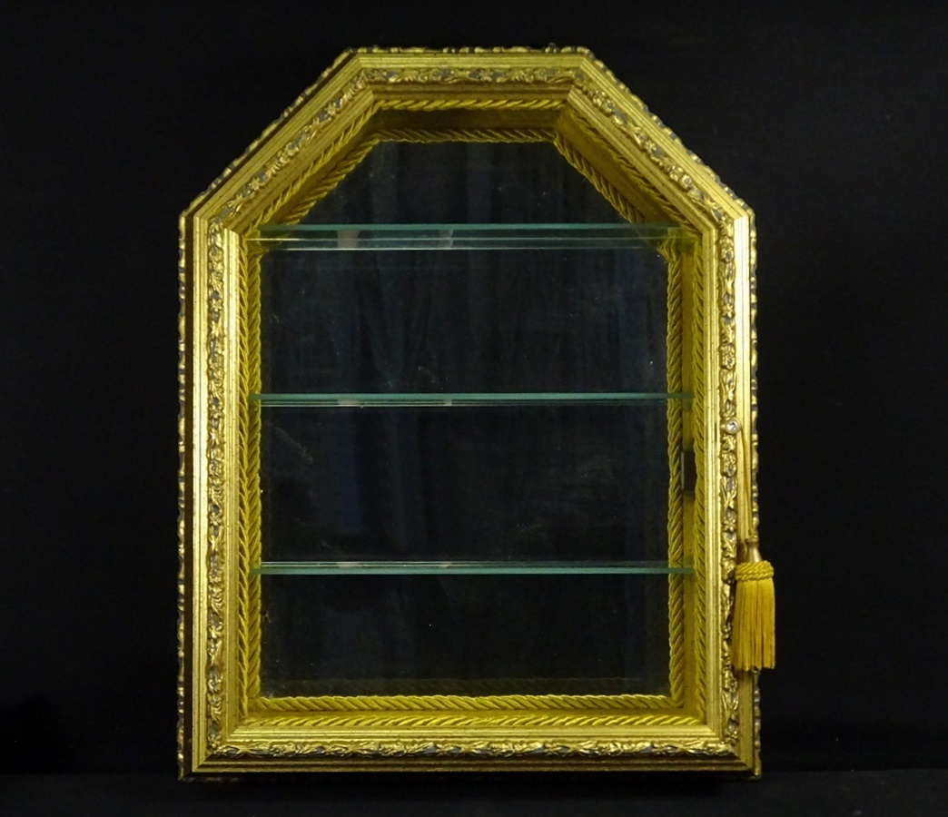 14■イタリア製 ガラスショーケース ミラーバック 飾り棚 壁掛け キュリオケース ディスプレイ コレクション ケース