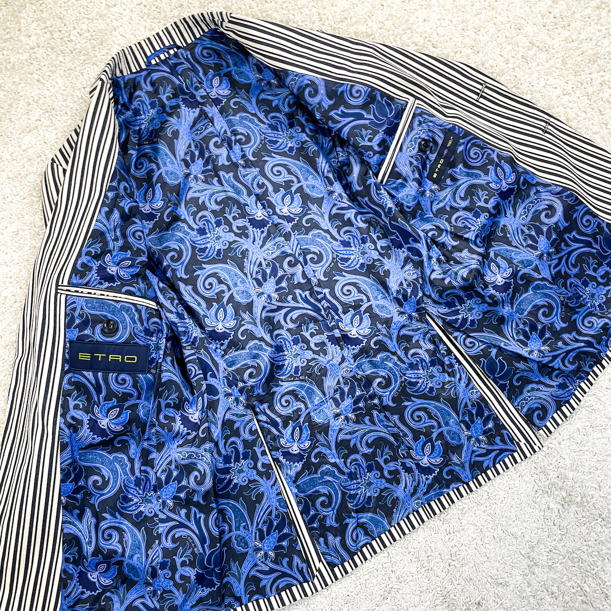 極美品【ETRO】コットン混 テーラードジャケット ブレザー ストライプ 