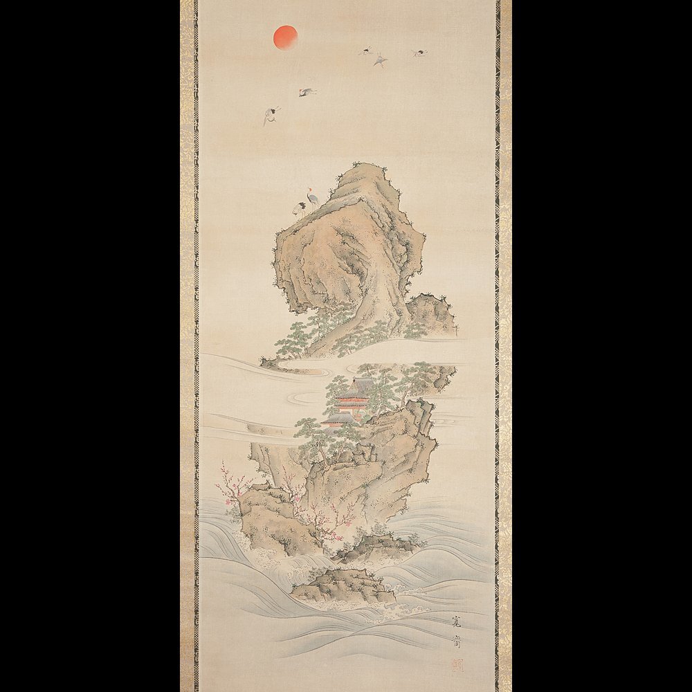 共箱 真作⁄森寛斎⁄春秋山水図⁄紅葉図⁄桜花図⁄双幅⁄対幅⁄掛軸☆宝船☆AH