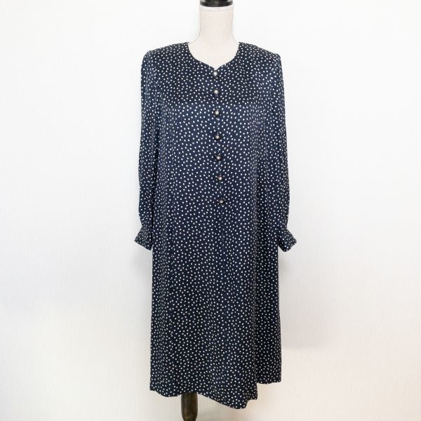 813518 Leilian レリアン ワンピース 13+ 紺 ネイビー ドット柄 レディース 大きいサイズ
