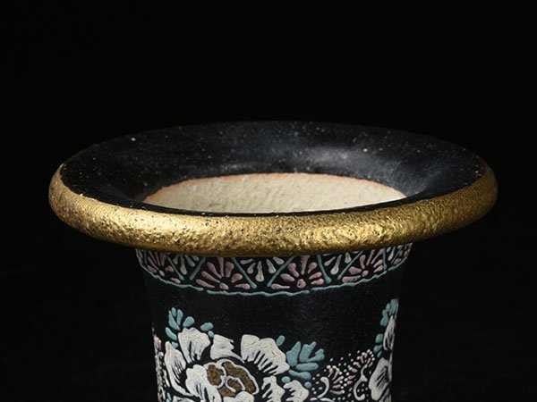 蘭鉢　錦鉢　猫足　三足　桜　花鳥図　白 加】1924e 京楽焼 花図 錦鉢 直径10，9cm / 万年青鉢 蘭鉢 植木鉢