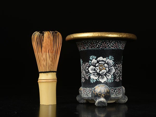 加】1924e 京楽焼 花図 錦鉢 直径10，9cm / 万年青鉢 蘭鉢 植木鉢