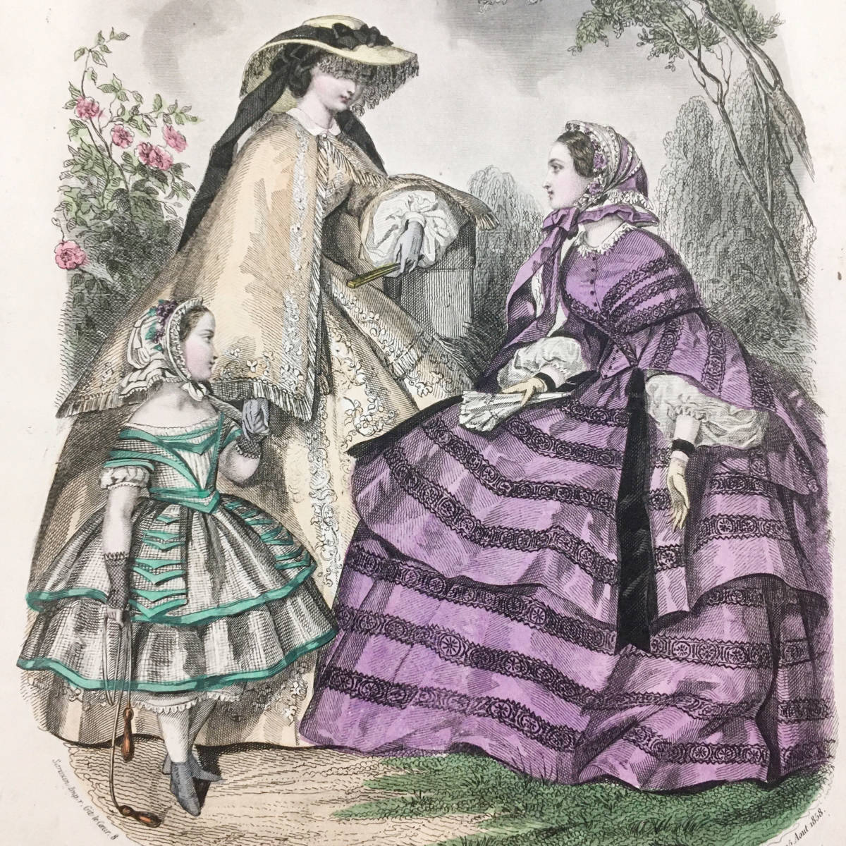 フランス アンティーク ファッションプレート 挿絵 銅版画 1850年