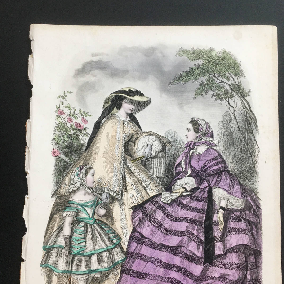 フランス アンティーク ファッションプレート 挿絵 銅版画 1850年 