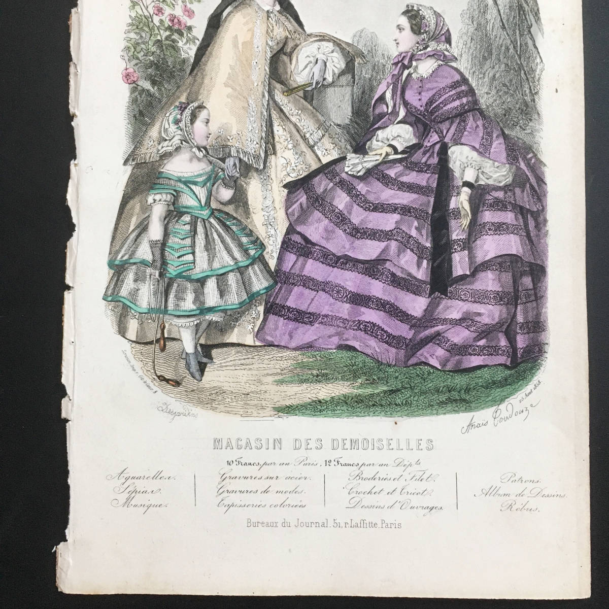 フランス アンティーク ファッションプレート 挿絵 銅版画 1850年