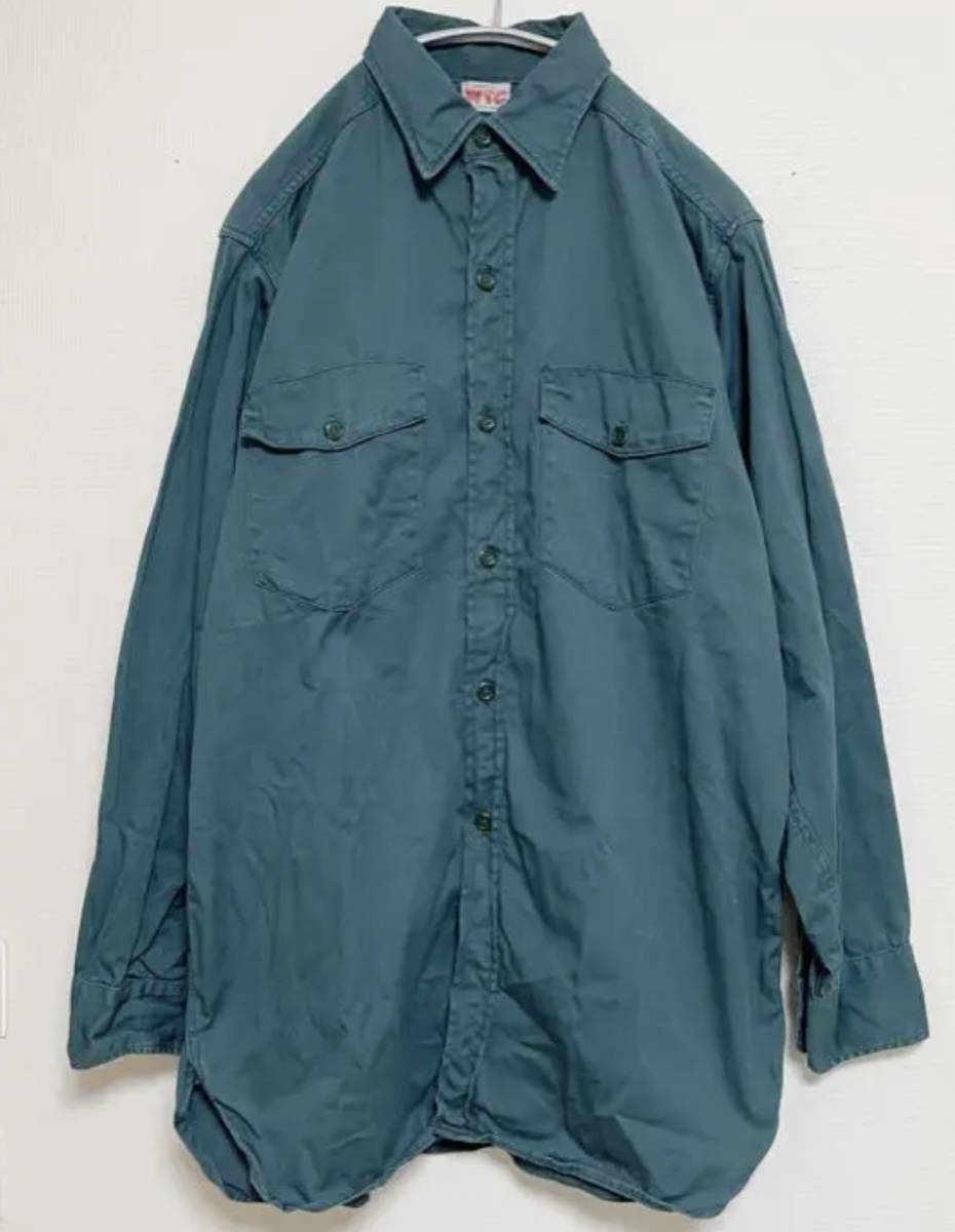 送料210円〜 60's VINTAGE ヴィンテージ WTC マチ付き 長袖 コットン ツイル ワーク シャツ size 15 1/2 （L相当) USA 古着 60年代 