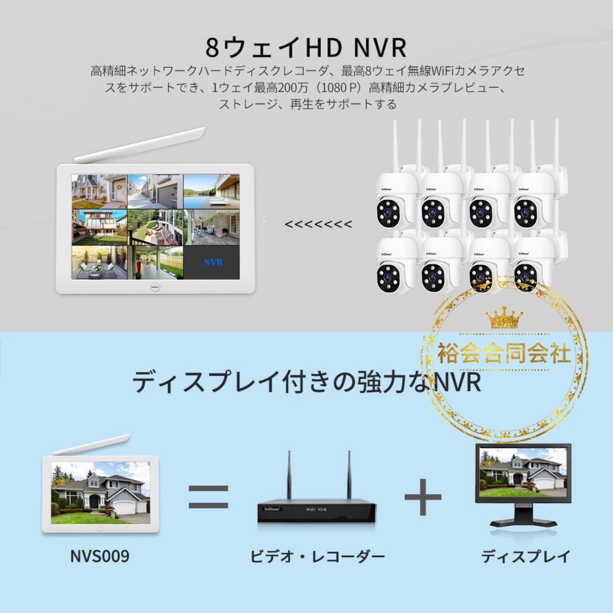 1円から〜Srihomeワイヤレス防犯カメラ4台セット 10.1インチLCDモニター暗