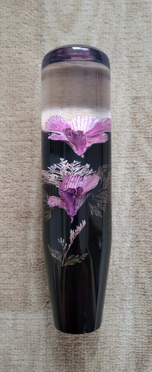 水中花 シフトノブ 花 本物欄花 紫色 M8×1.25 19センチ ロング 綺麗 美