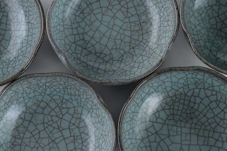 弓野窯 人間国宝 中島宏 青磁輪花 青磁 皿 2枚 中島ブルー 弓野