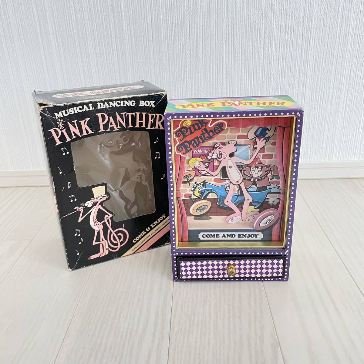 A□動作品□ PINK PANTHER ピンクパンサー オルゴール 小物入れ ダンス 