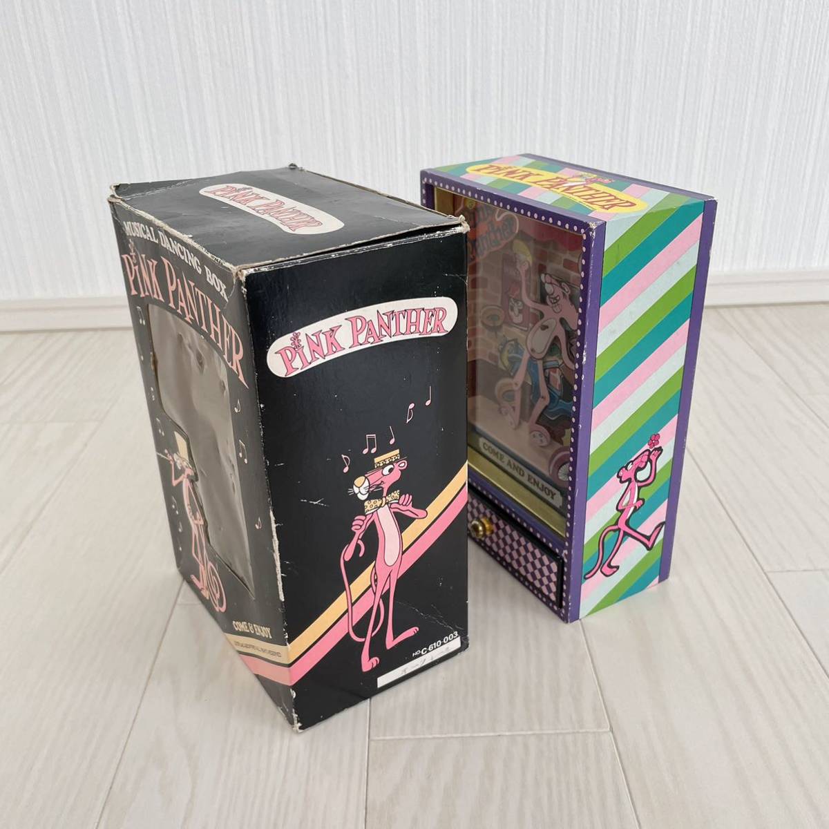 A□動作品□ PINK PANTHER ピンクパンサー オルゴール 小物入れ ダンス 
