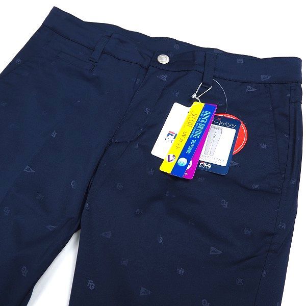 P164 新品 FILA GOLF フィラ ゴルフ 春夏 エンボス総柄 ストレッチ 9分丈 テーパード パンツ 吸汗速乾 UVカット Dカン 86 ネイビー_3