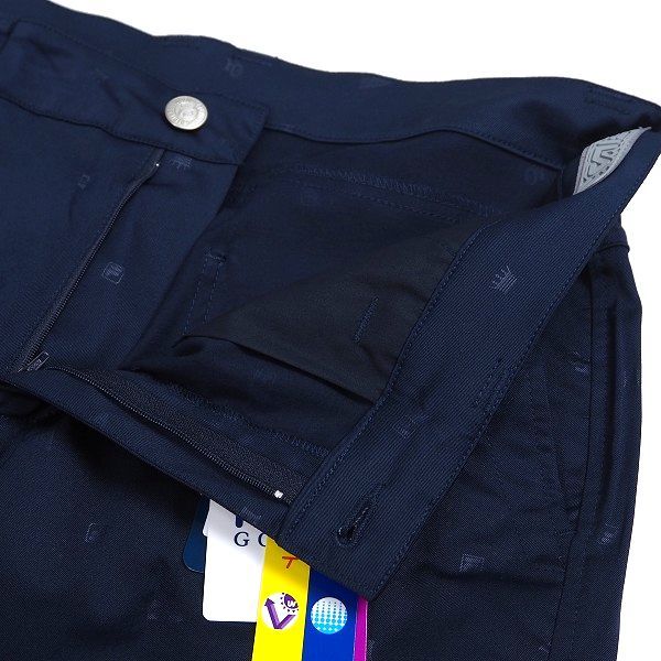 P164 新品 FILA GOLF フィラ ゴルフ 春夏 エンボス総柄 ストレッチ 9分丈 テーパード パンツ 吸汗速乾 UVカット Dカン 86 ネイビー_4