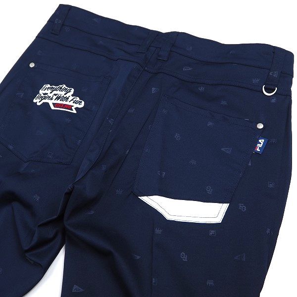 P164 新品 FILA GOLF フィラ ゴルフ 春夏 エンボス総柄 ストレッチ 9分丈 テーパード パンツ 吸汗速乾 UVカット Dカン 86 ネイビー_7