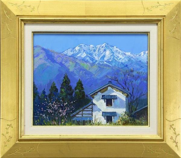 真作】【WISH】佐間田敏夫「爺ヶ岳残雪（長野木崎湖峯)」油彩 3号 ◇一