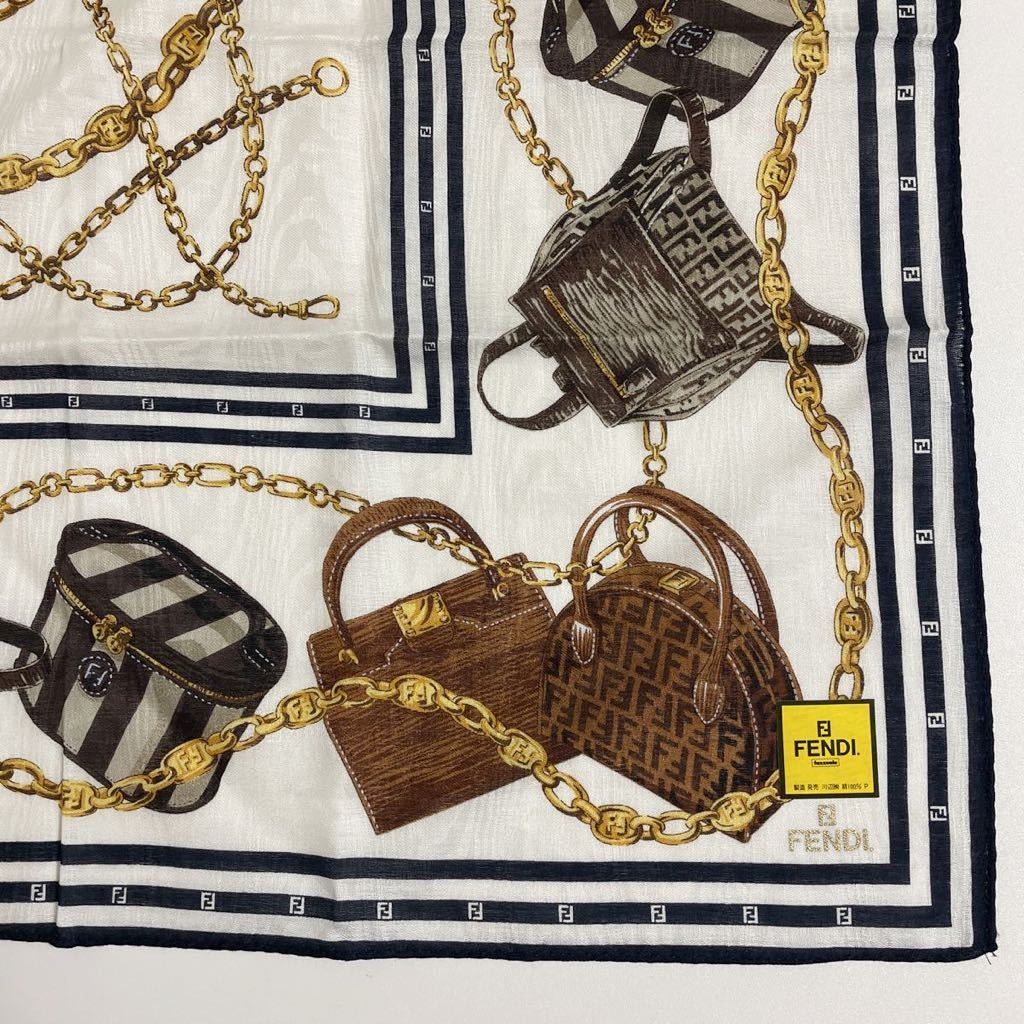 即決☆FENDI フェンディ ロゴ ハンカチ ズッカ柄 バッグ柄 ハンカチーフ 未使用 新品 綿100% コットン ミニ スカーフ にも