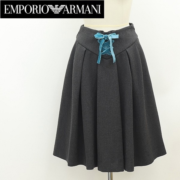 国内正規品◆EMPORIO ARMANI エンポリオ アルマーニ ストレッチ レースアップ タック フレア スカート チャコールグレー 38