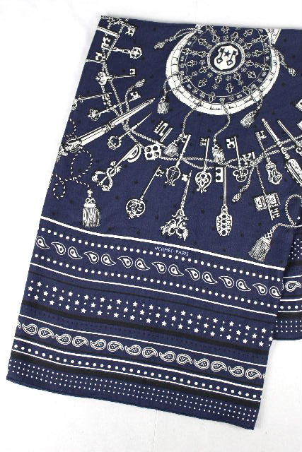 超美品 23 エルメス HERMES スカーフ 140 LES CLES BANDANA カシミヤ 
