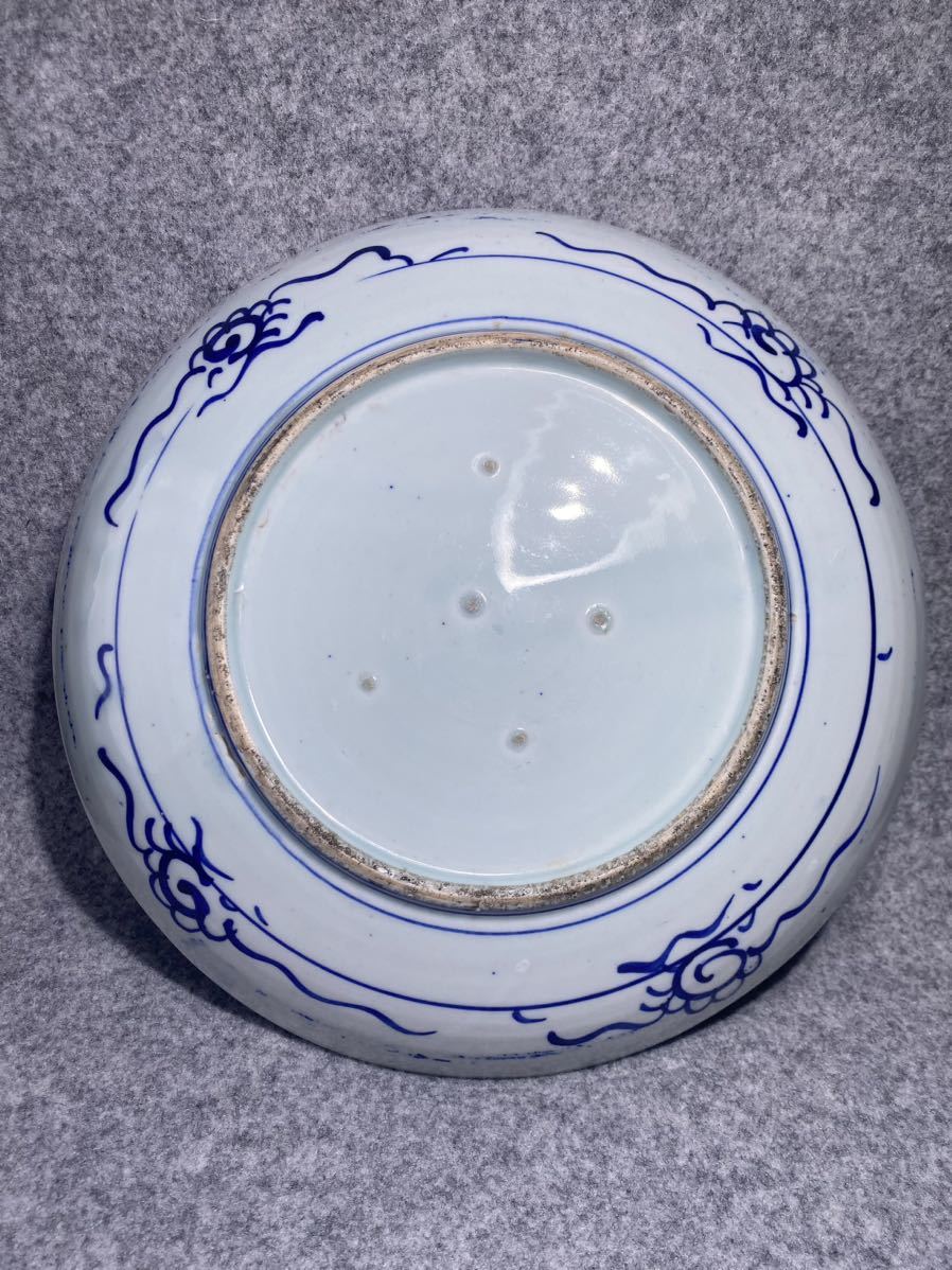 明治時代 植物 染付 大皿 29cm 1尺 磁器 陶器 骨董 明治 器 皿 盛皿 検 