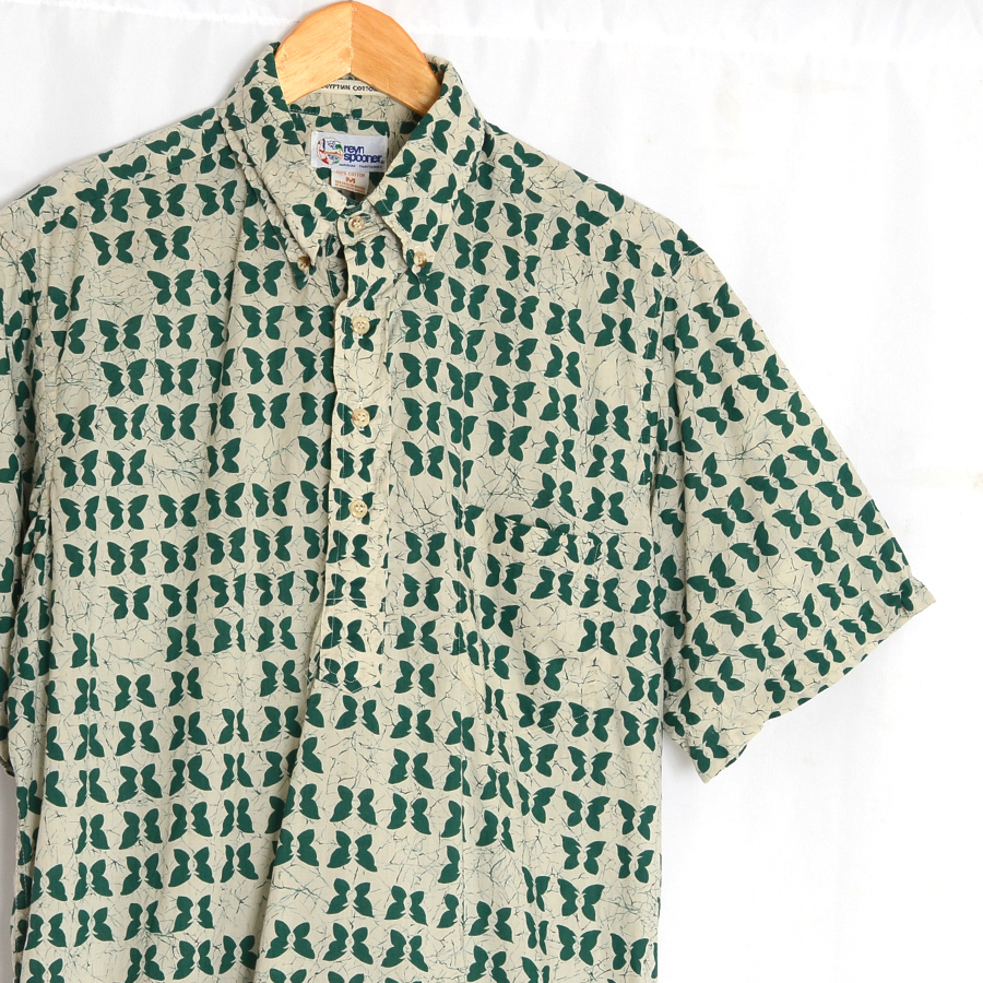 RS187 レインスプーナー アロハ 半袖シャツ M 肩幅46 プルオーバー エジプシャンコットン ボタニカル メール便 xq